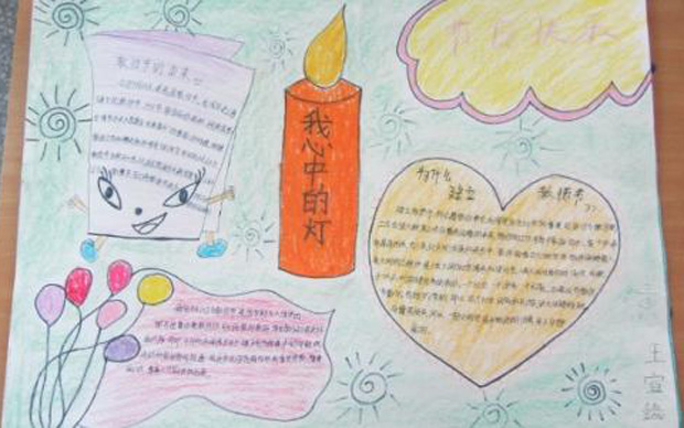 尊師愛生手抄報(bào)圖片，我心中的燈