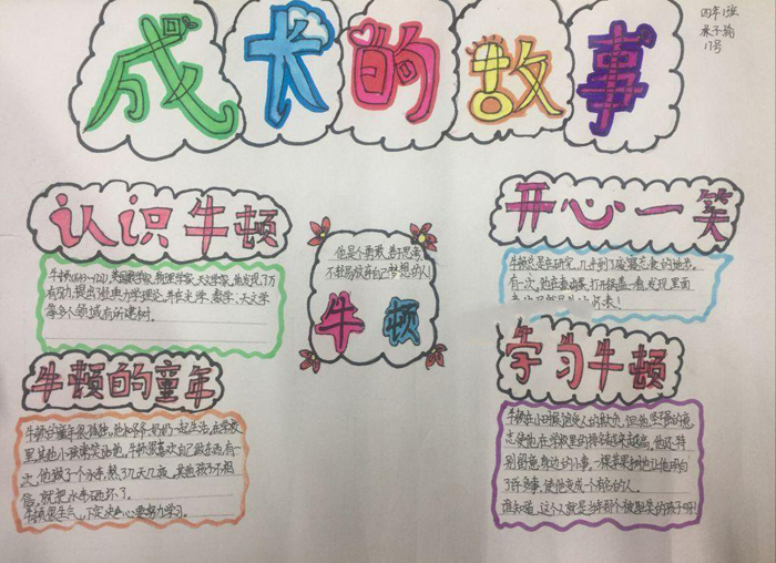 好看的名人故事手抄報圖片，牛頓的童年
