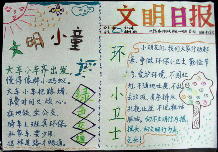 創(chuàng)建文明城市手抄報三年級，文明日報