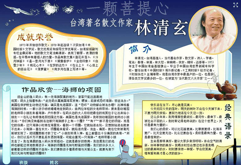 林清玄名人故事小報，一顆菩提心