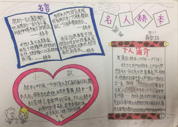 漂亮的名人故事手抄報圖片，名人赫本
