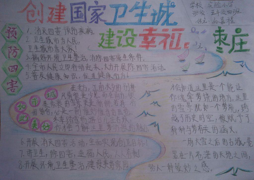 創(chuàng)建衛(wèi)生城市手抄報(bào)圖片，建設(shè)幸福棗莊