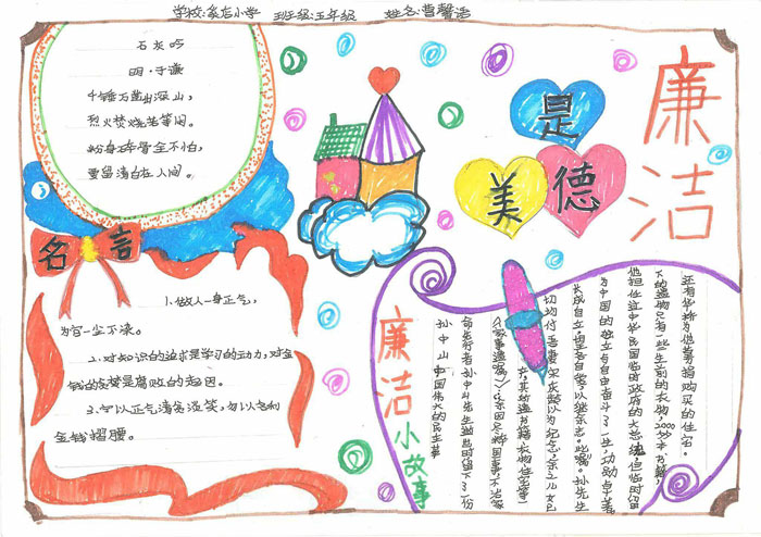 清正廉潔手抄報圖片，廉潔是美德
