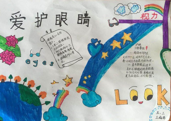 小學生愛眼護眼手抄報圖片，愛護眼睛保護視力
