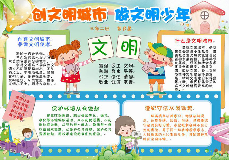 創(chuàng)建文明城市手抄報(bào)，創(chuàng)文明城市做文明少年