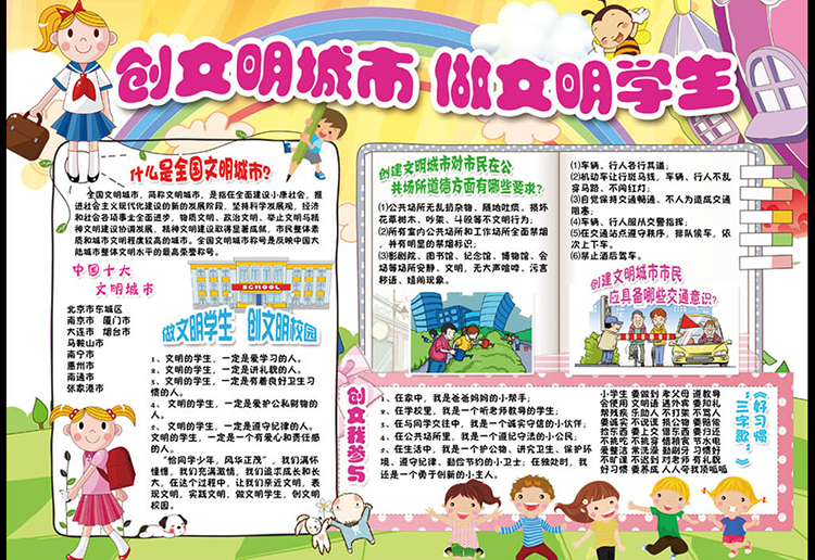 創(chuàng)建文明城市手抄報圖片，爭做文明學生