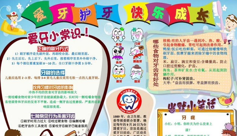 愛牙護齒手抄報，愛牙護牙快樂成長