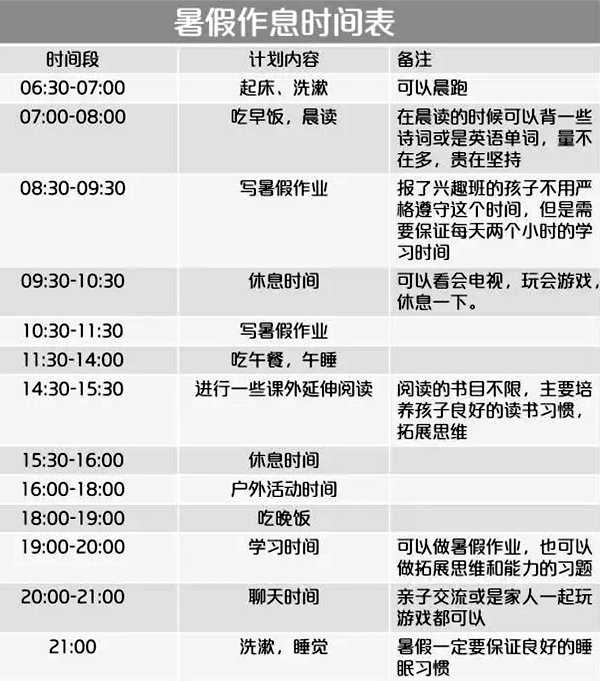 初二暑假學(xué)習(xí)計(jì)劃表,初二學(xué)生暑假時(shí)間安排