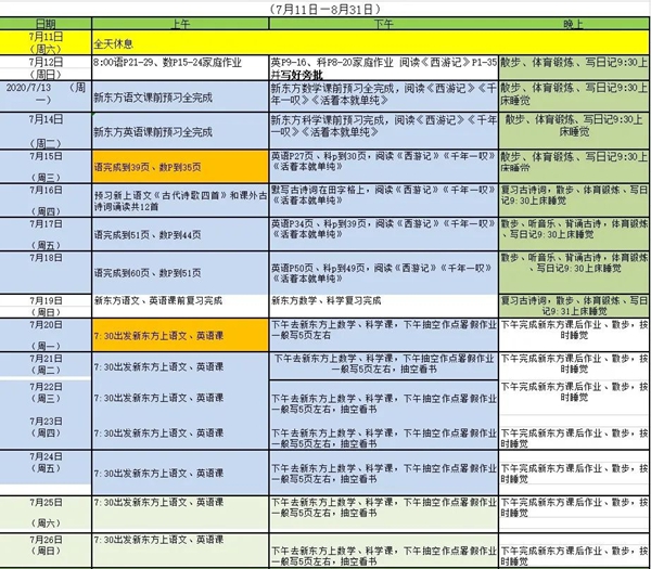 初一暑假學(xué)習(xí)計(jì)劃表,七年級(jí)暑假怎么安排