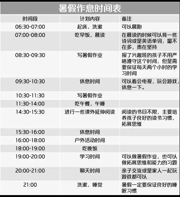 暑假學(xué)習(xí)計劃表,中小學(xué)生暑假學(xué)習(xí)計劃安排表